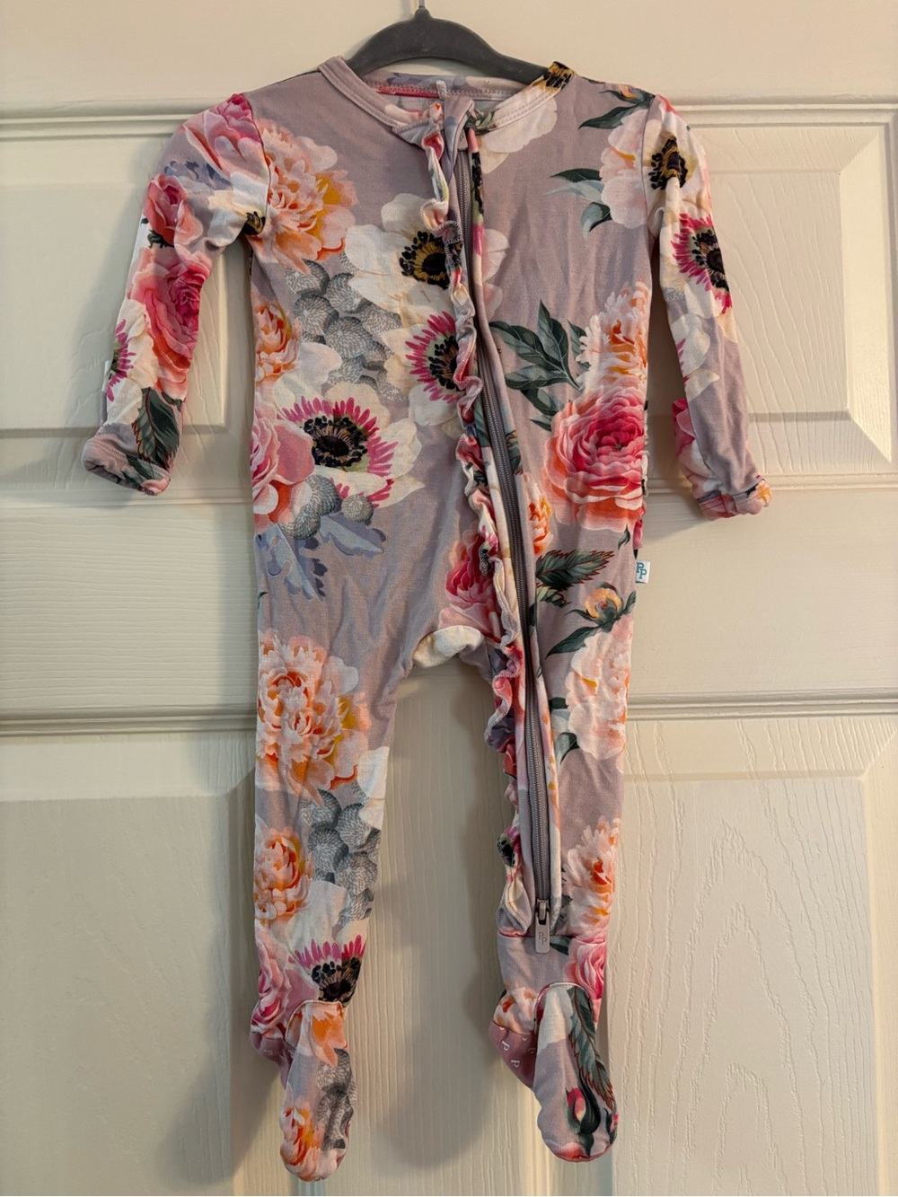 Posh Peanut Pink Floral Ruffle Zip Footie